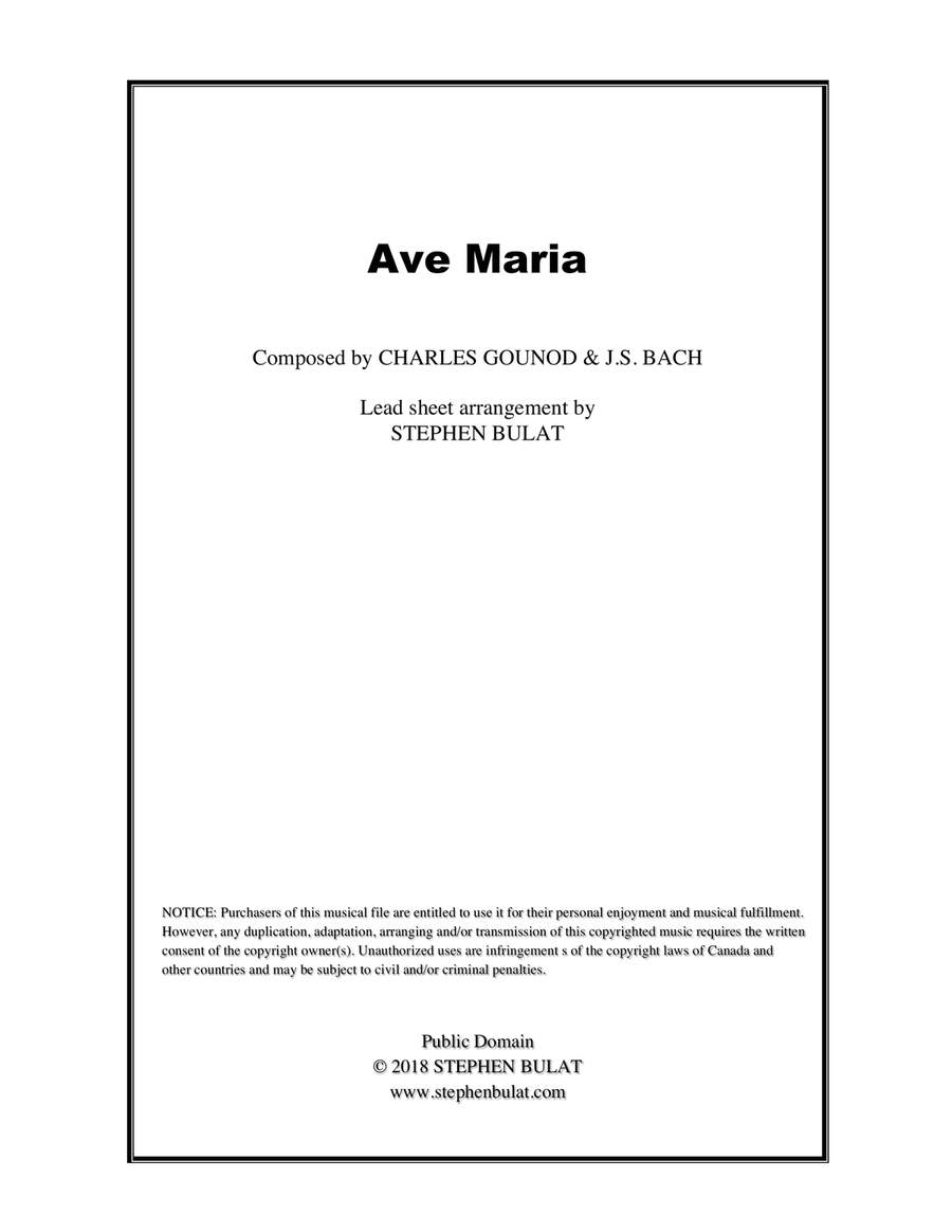 Ave Maria (Bach/Gounod) - Lead sheet (key of Eb) Piano, Vocal scores gallery preview page 1