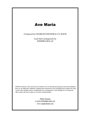 Book cover for Ave Maria (Bach/Gounod) - Lead sheet (key of Eb)