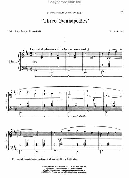 3 Gymnopédies by Erik Satie Piano Solo - Sheet Music