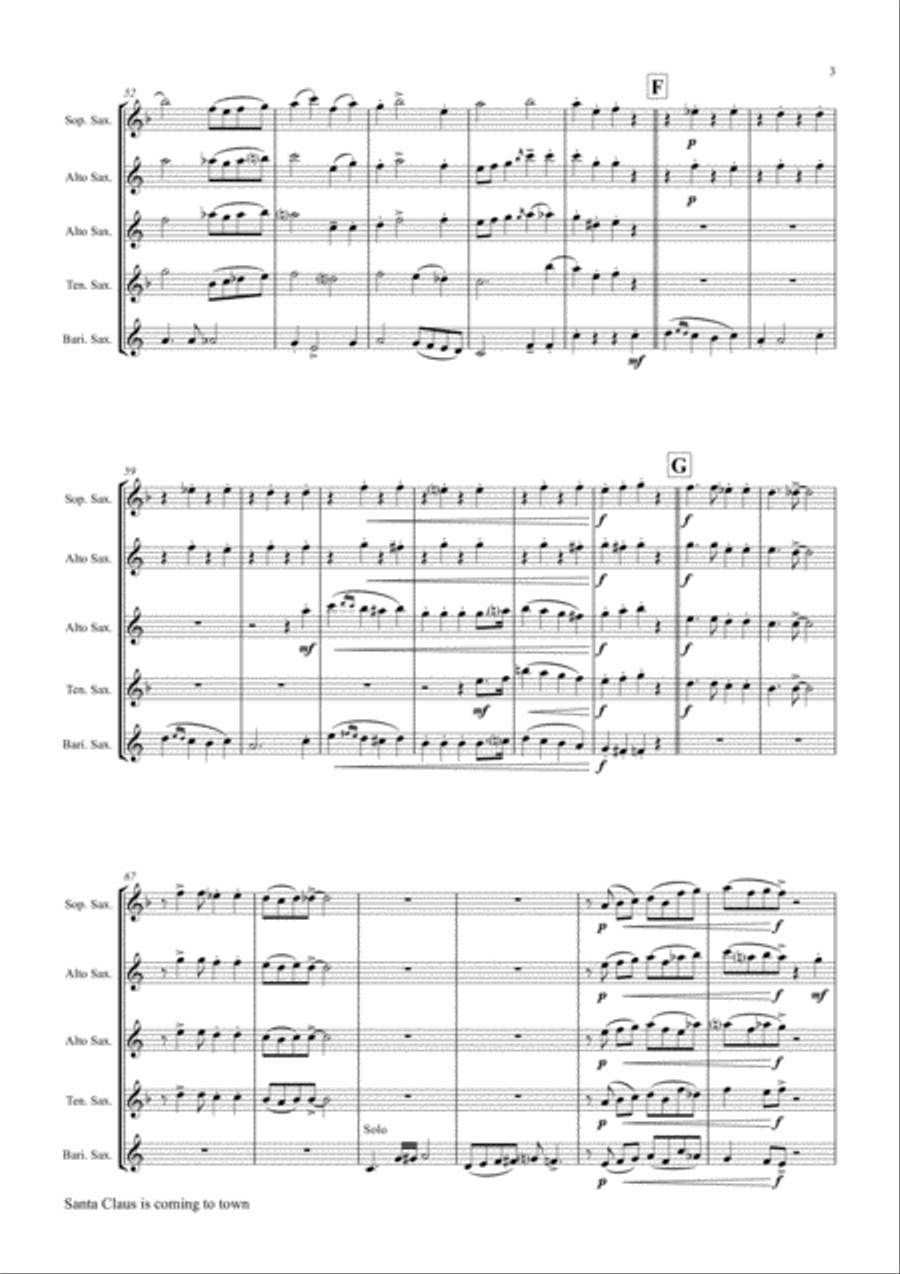 Santa Claus Is Comin' To Town Saxophone Quintet scores gallery preview page 3