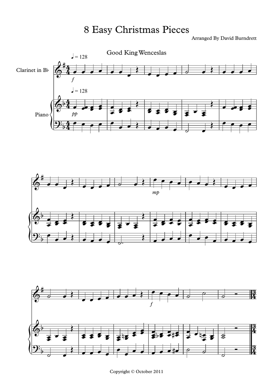 8 Easy Christmas Pieces for Clarinet And Piano Woodwind Duet scores gallery preview page 1