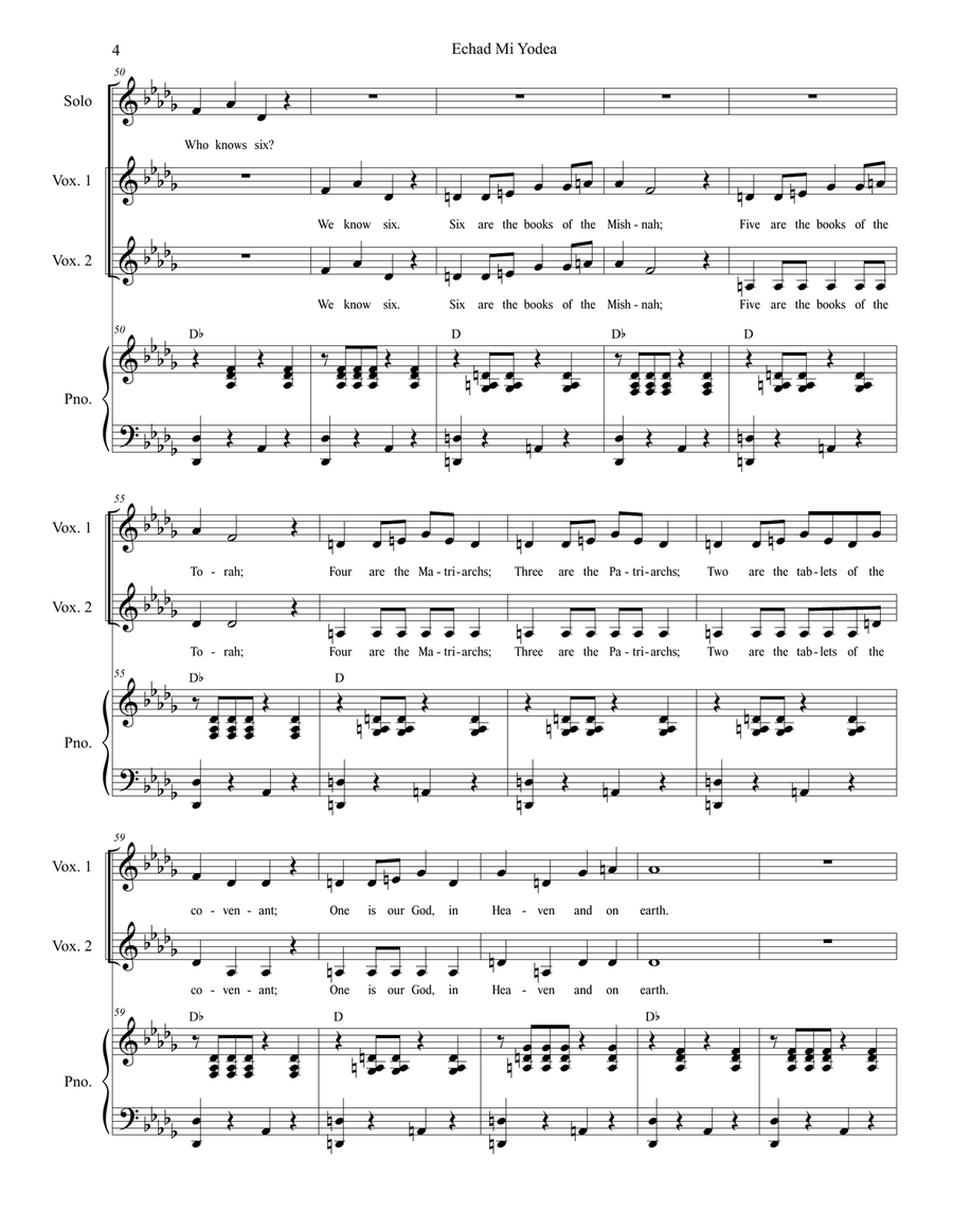 Echad Mi Yodea (Who Knows One?) Choir scores gallery preview page 4