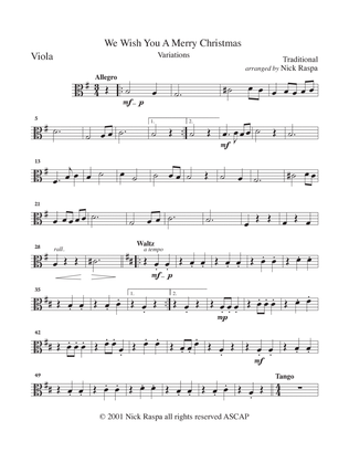 Book cover for We Wish You A Merry Christmas (variations for String Orchestra) Viola part