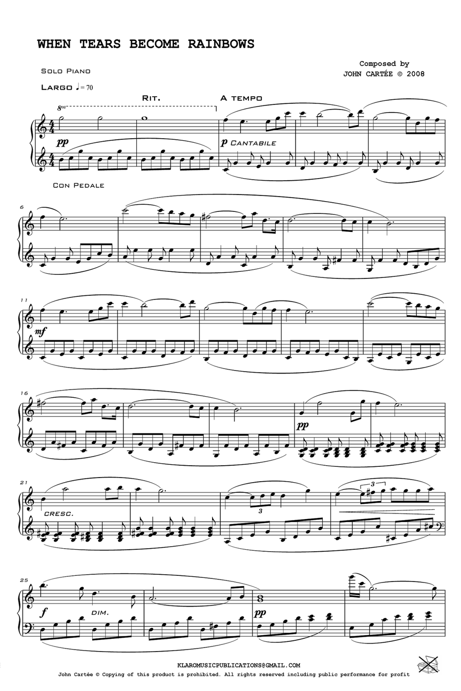 WHEN TEARS BECOME RAINBOWS Piano Solo scores gallery preview page 1