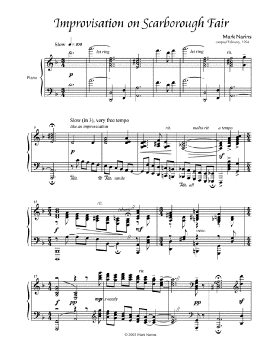 Improvisation on Scarborough Fair Piano Solo scores gallery preview page 2