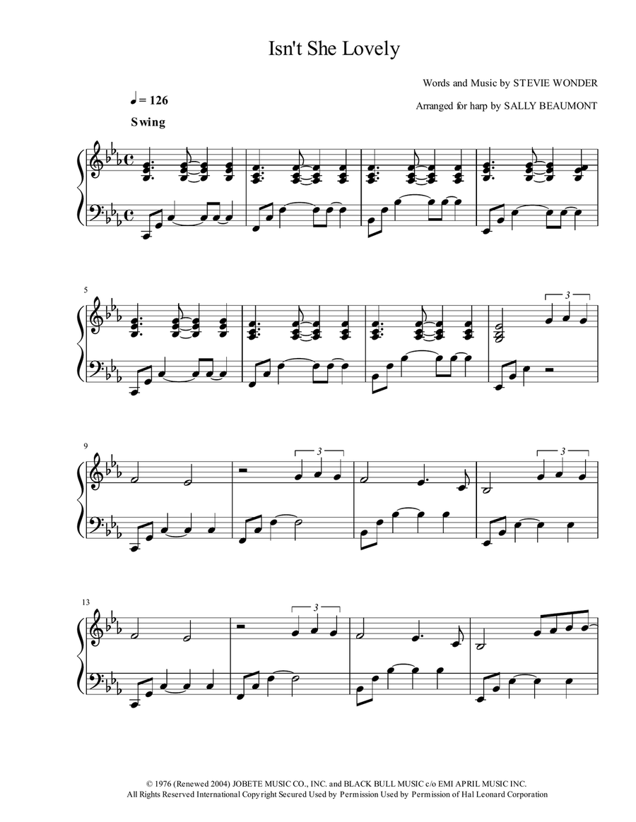 Isn't She Lovely Harp scores gallery preview page 1