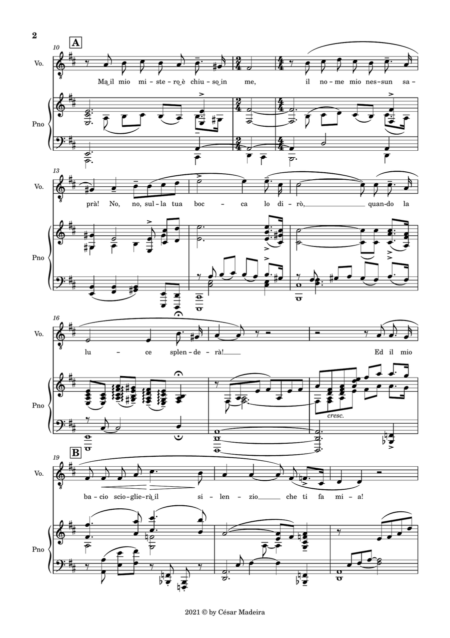 Nessun Dorma by Puccini - Voice and Piano (Full Score and Parts) Piano, Vocal scores gallery preview page 3