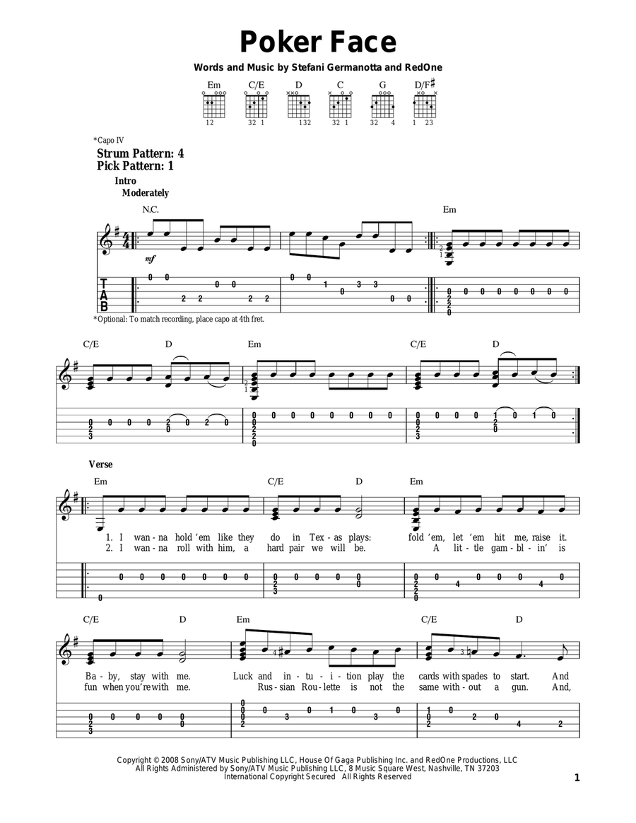 Poker Face Poker Face Acoustic Guitar scores gallery preview page 1