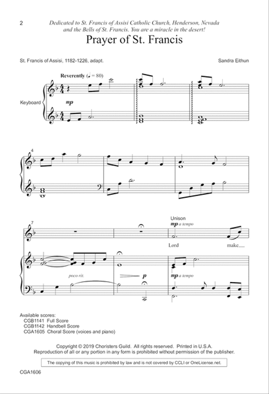 Prayer of St. Francis - Choral Score - Unison Unison Choir scores gallery preview page 2