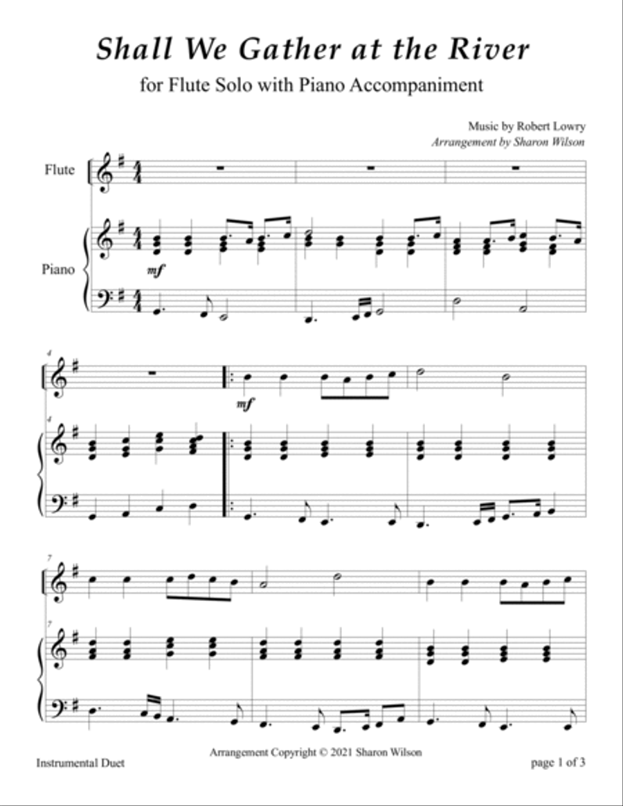 Shall We Gather at the River (Easy Flute Solo with Piano Accompaniment) Flute Solo scores gallery preview page 3