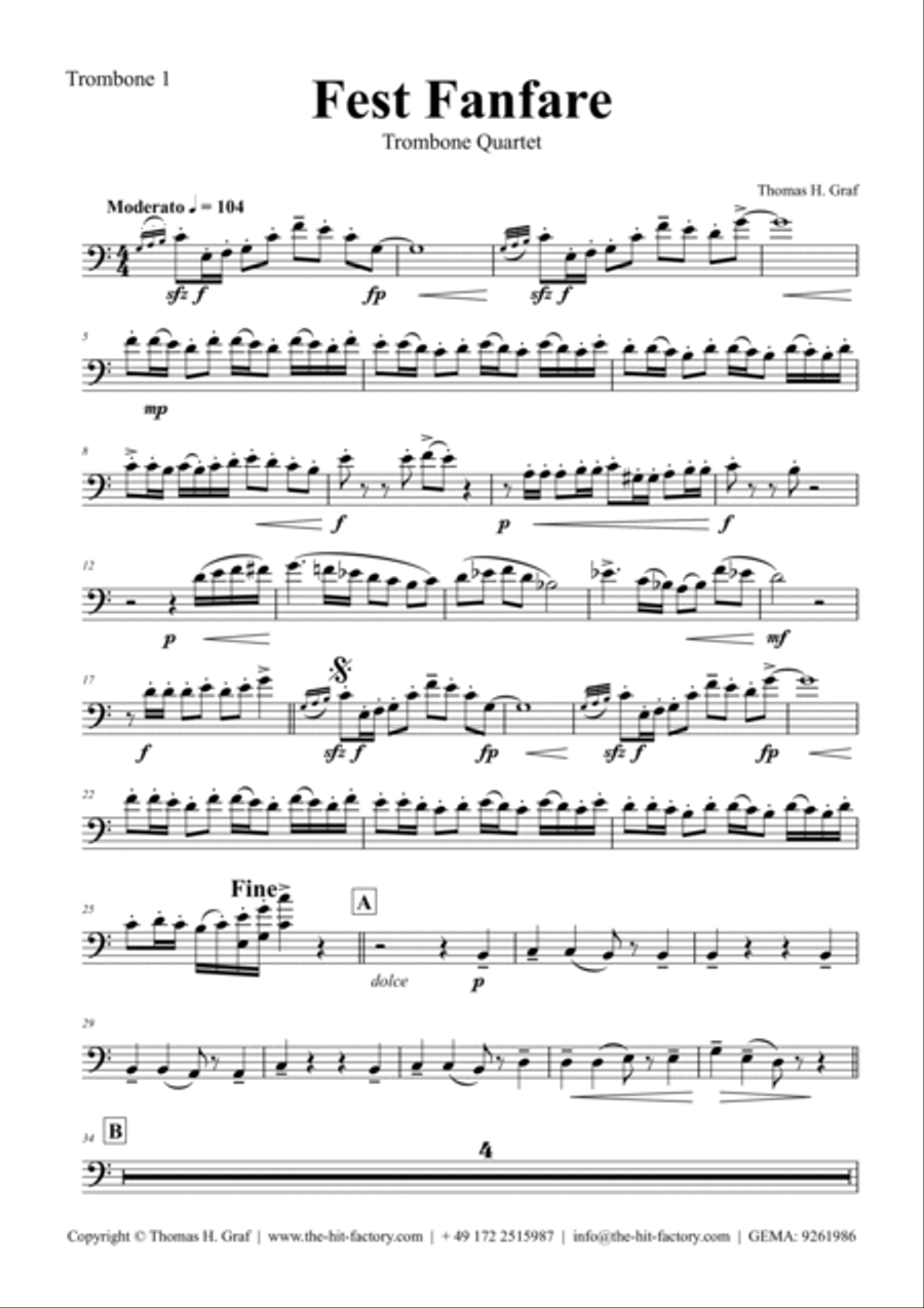 Fest Fanfare - Classical Festive Fanfare - Opener - Trombone Quartet Trombone Quartet scores gallery preview page 2