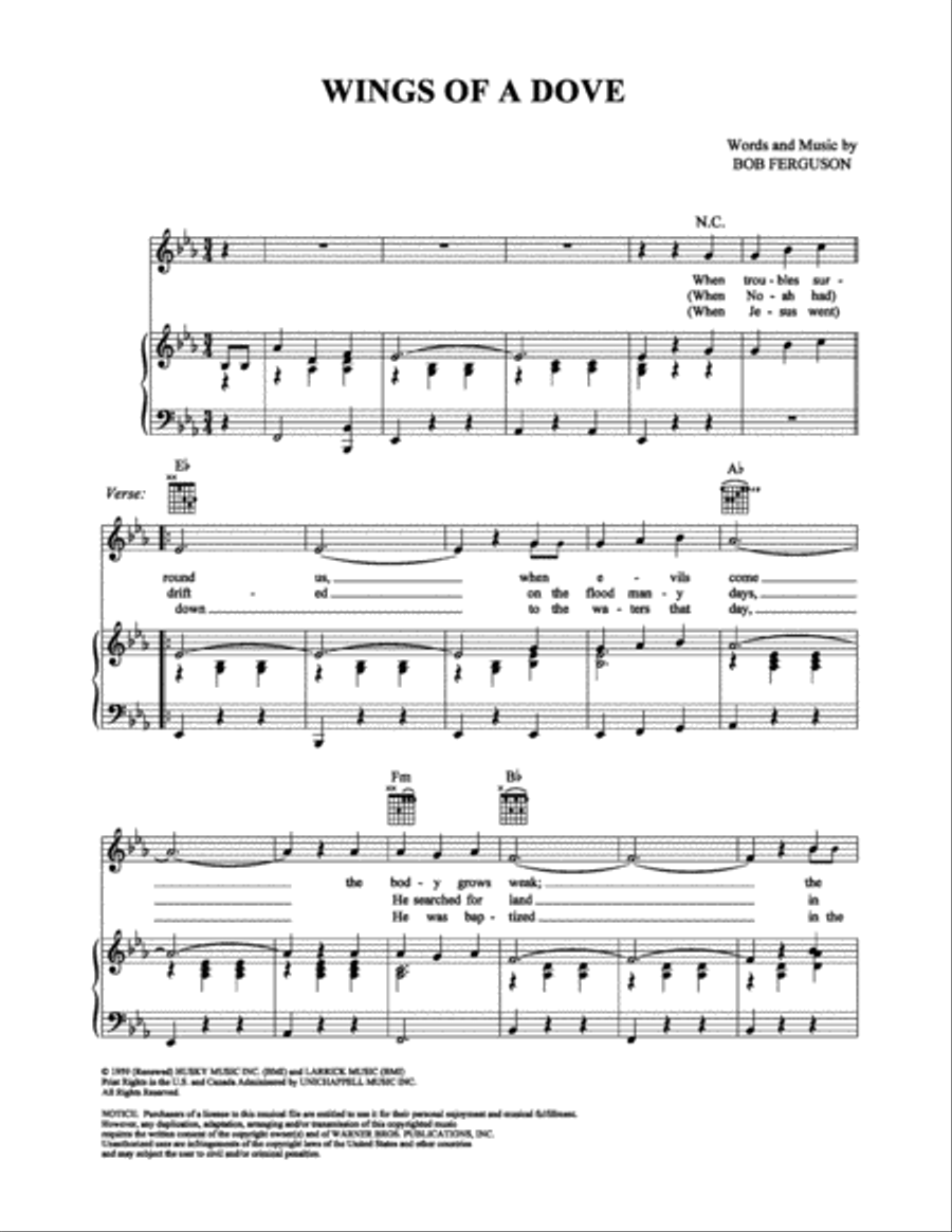 Wings of a Dove Piano, Vocal, Guitar scores gallery preview page 1