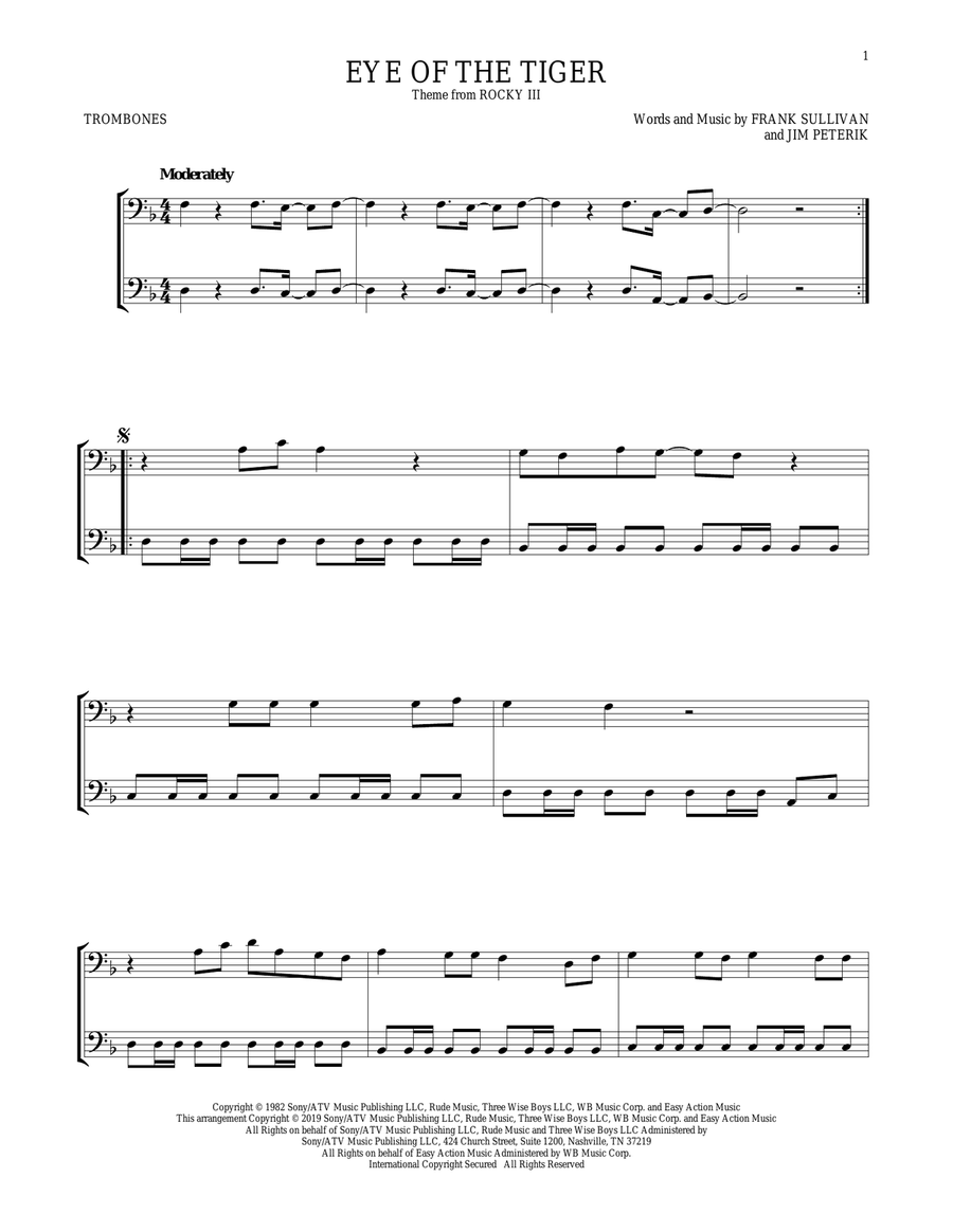 Eye Of The Tiger Eye Of The Tiger Trombone Duet scores gallery preview page 1
