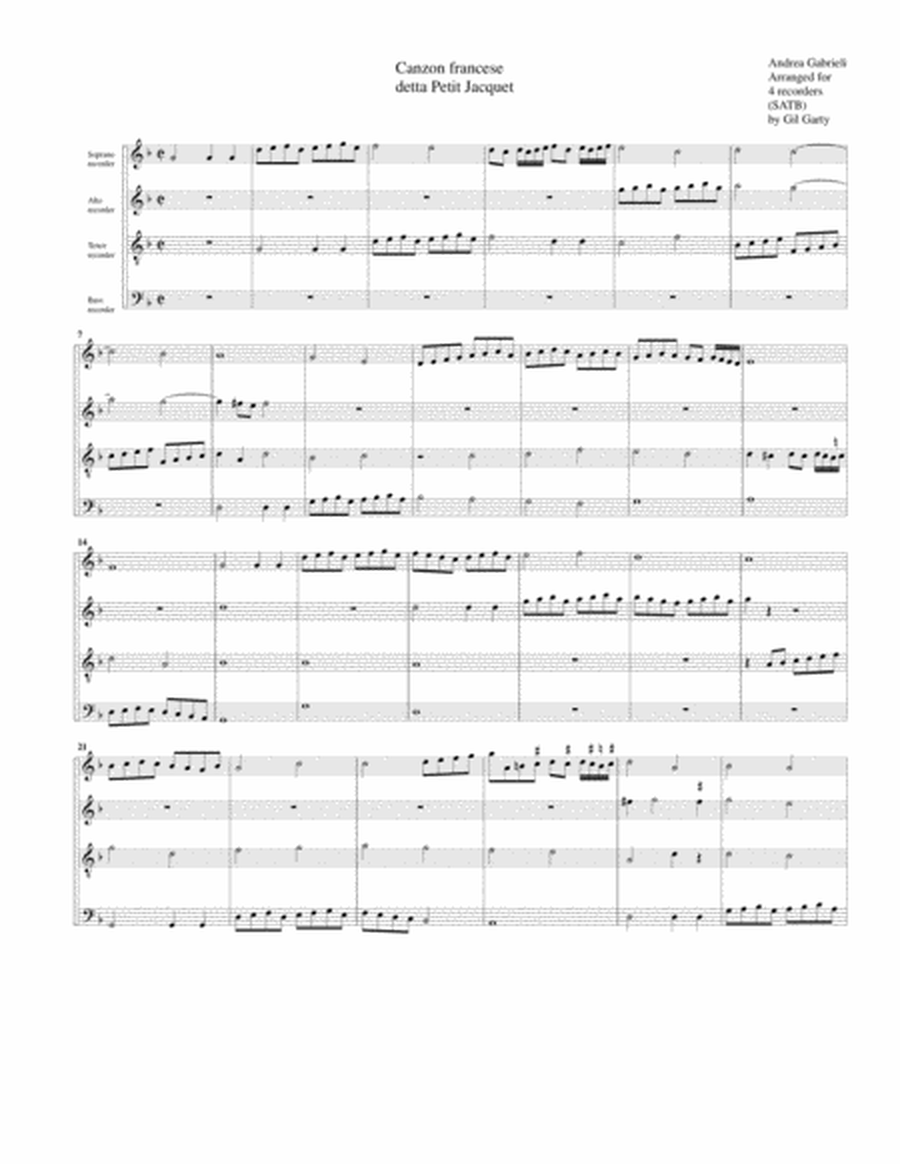 Canzon Francese detta Petit Jacquet (arrangement for 4 recorders)