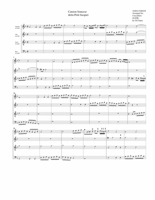 Canzon Francese detta Petit Jacquet (arrangement for 4 recorders)
