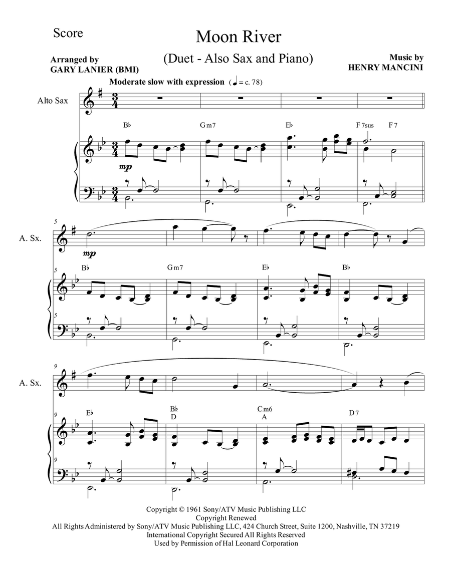 Moon River Alto Saxophone scores gallery preview page 1