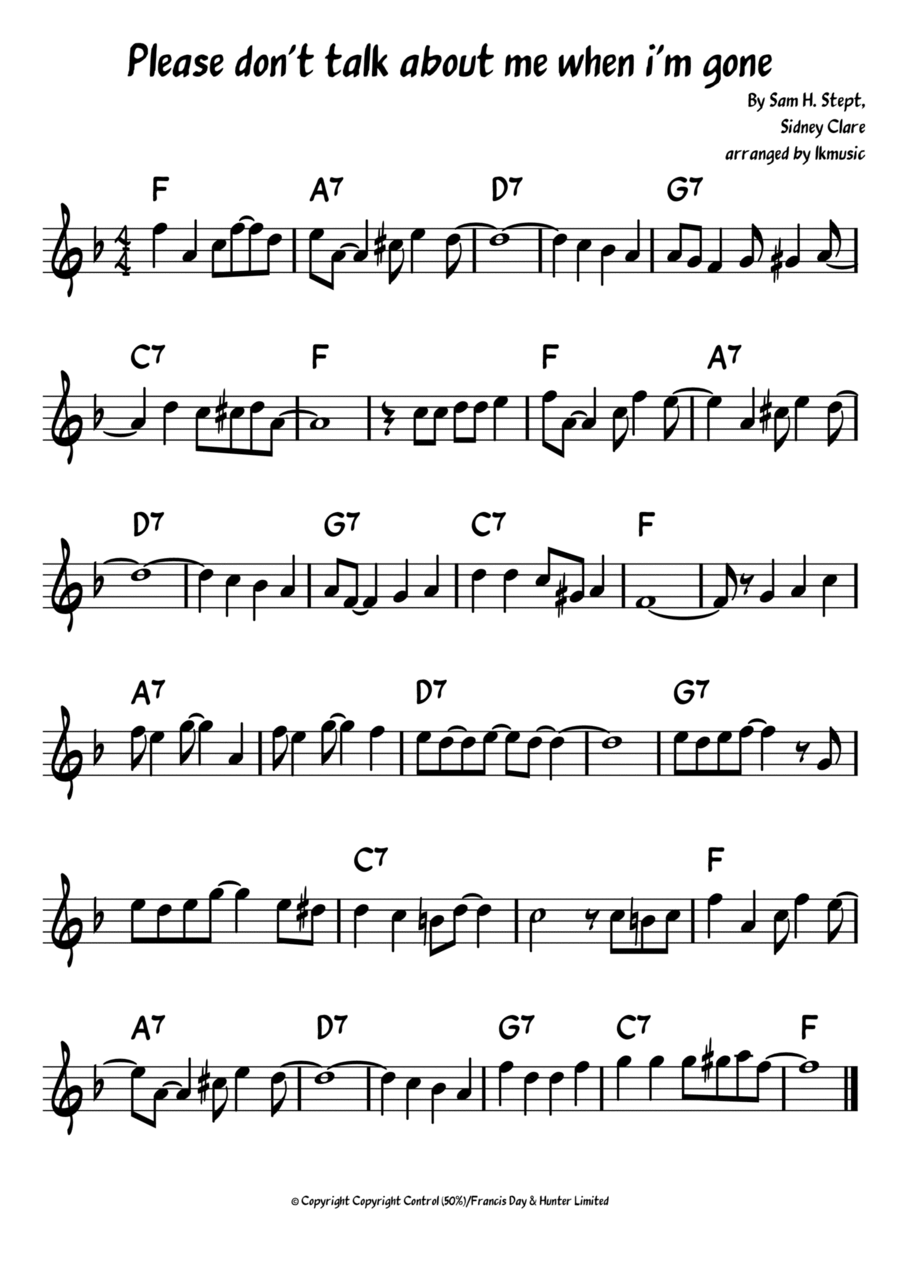 Please Don't Talk About Me When I'm Gone Tenor Saxophone scores gallery preview page 1