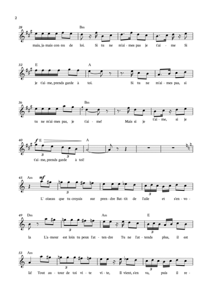 Habanera from Carmen for Flute with chords. image number null