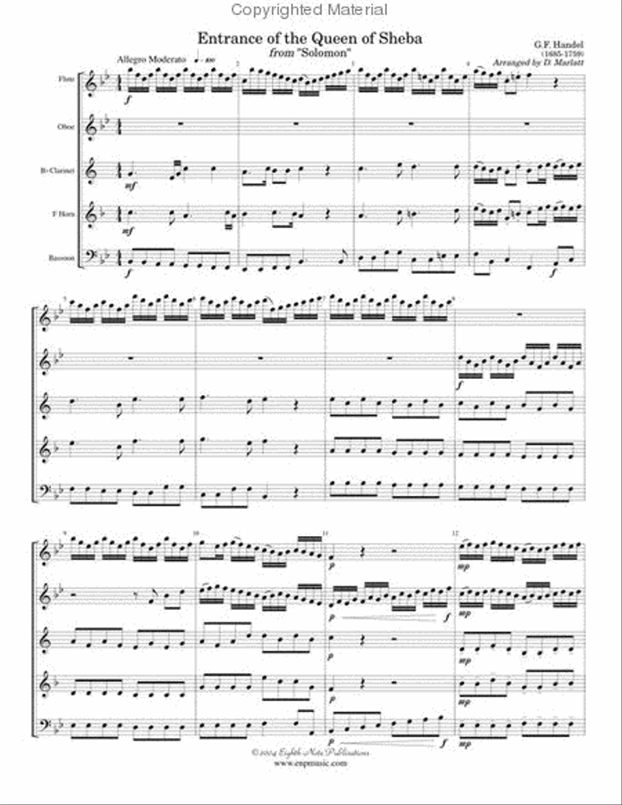 Entrance of the Queen of Sheba Woodwind Quintet scores gallery preview page 2