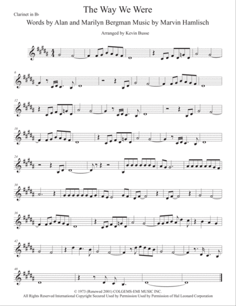 The Way We Were Clarinet Solo scores gallery preview page 1