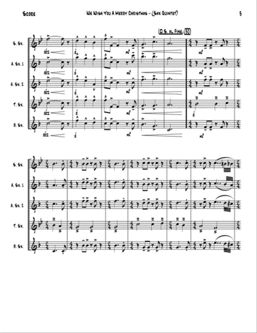 We Wish You A Merry Christmas Woodwind Quintet scores gallery preview page 4