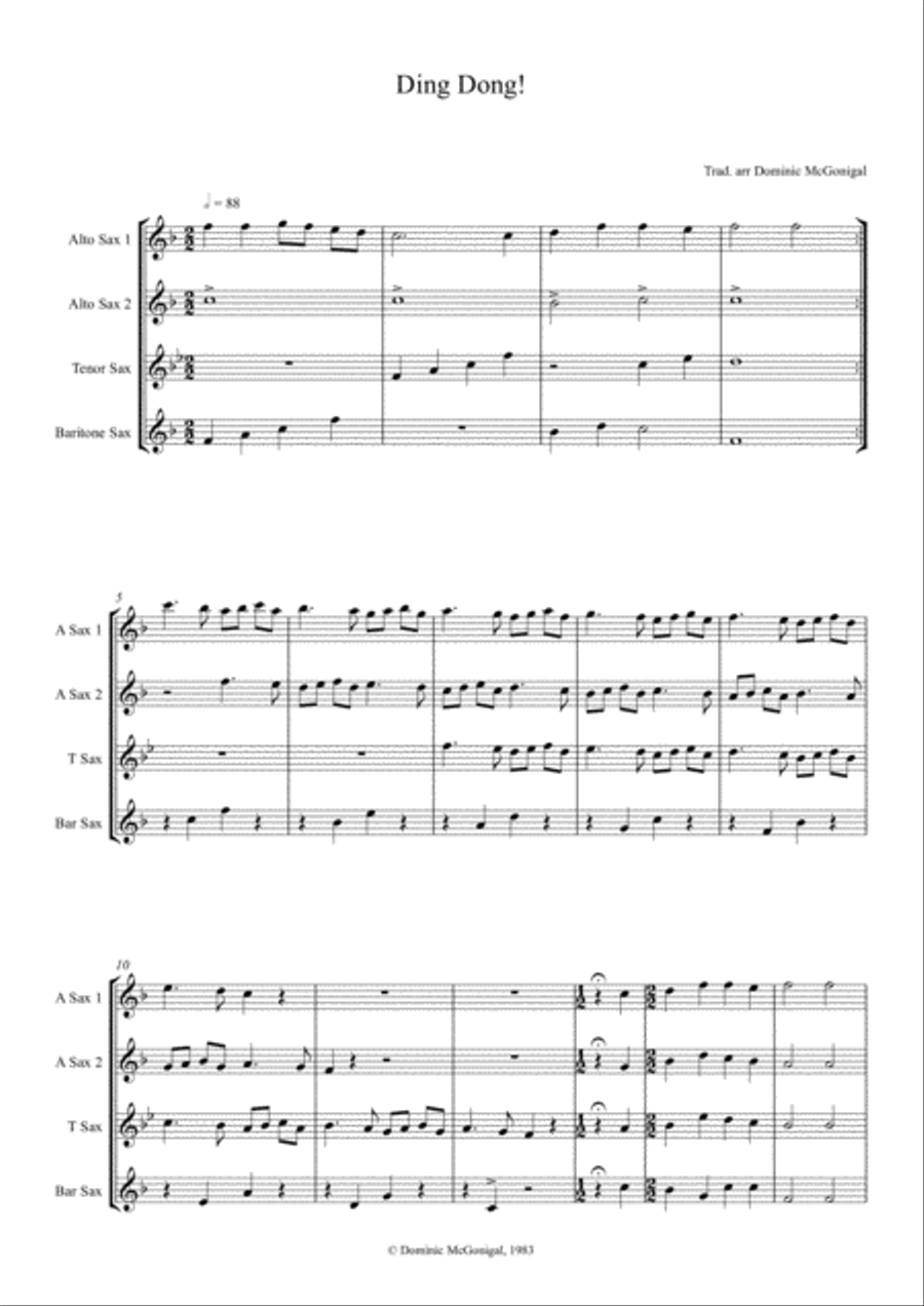 Ding Dong! (Sax Qt - AATBar) Woodwind Quartet scores gallery preview page 2
