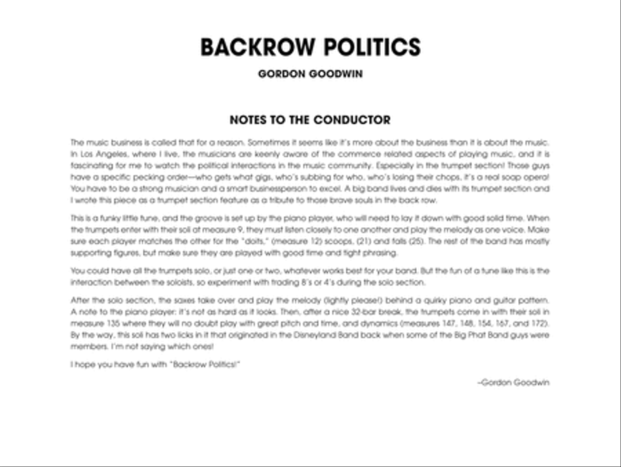 Backrow Politics: Score Jazz Ensemble scores gallery preview page 2