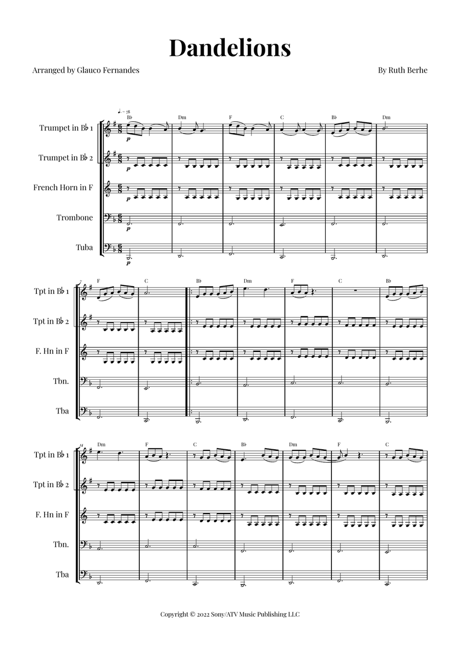 Dandelions Brass Quintet scores gallery preview page 1