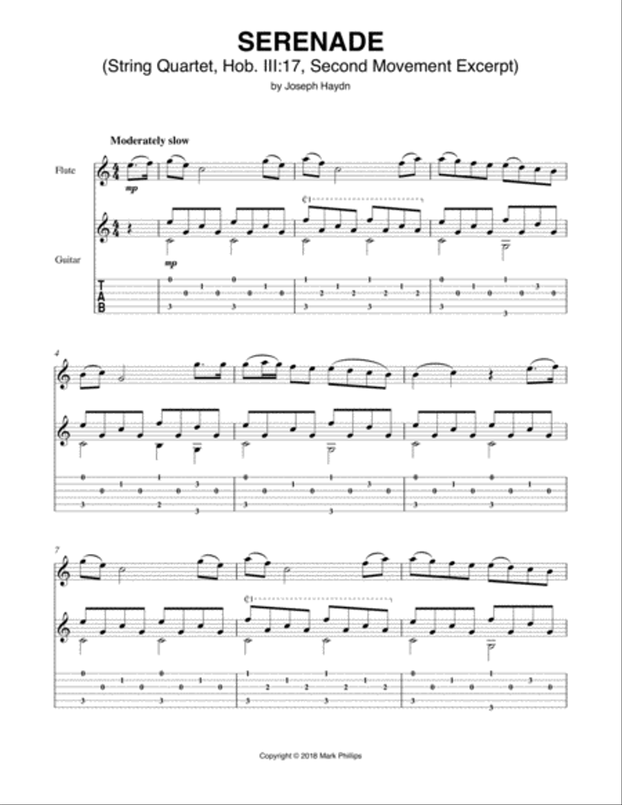 Serenade (String Quartet, Hob. III:17, Second Movement Excerpt) Flute scores gallery preview page 1
