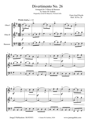 Haydn: Divertimento No. 26, Trio for Oboe Duo & Bassoon