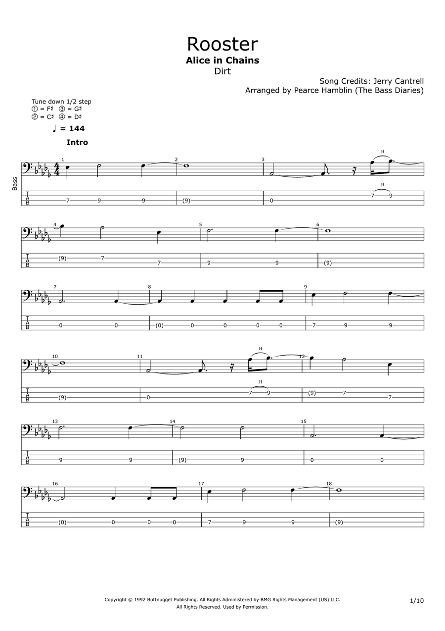 Rooster Bass Guitar Tablature scores gallery preview page 1