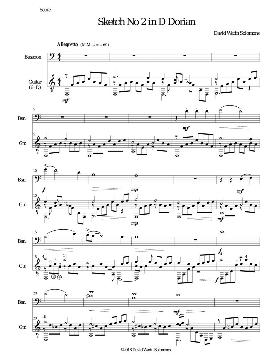 Sketch in D Dorian No 2 for bassoon and guitar Bassoon scores gallery preview page 1