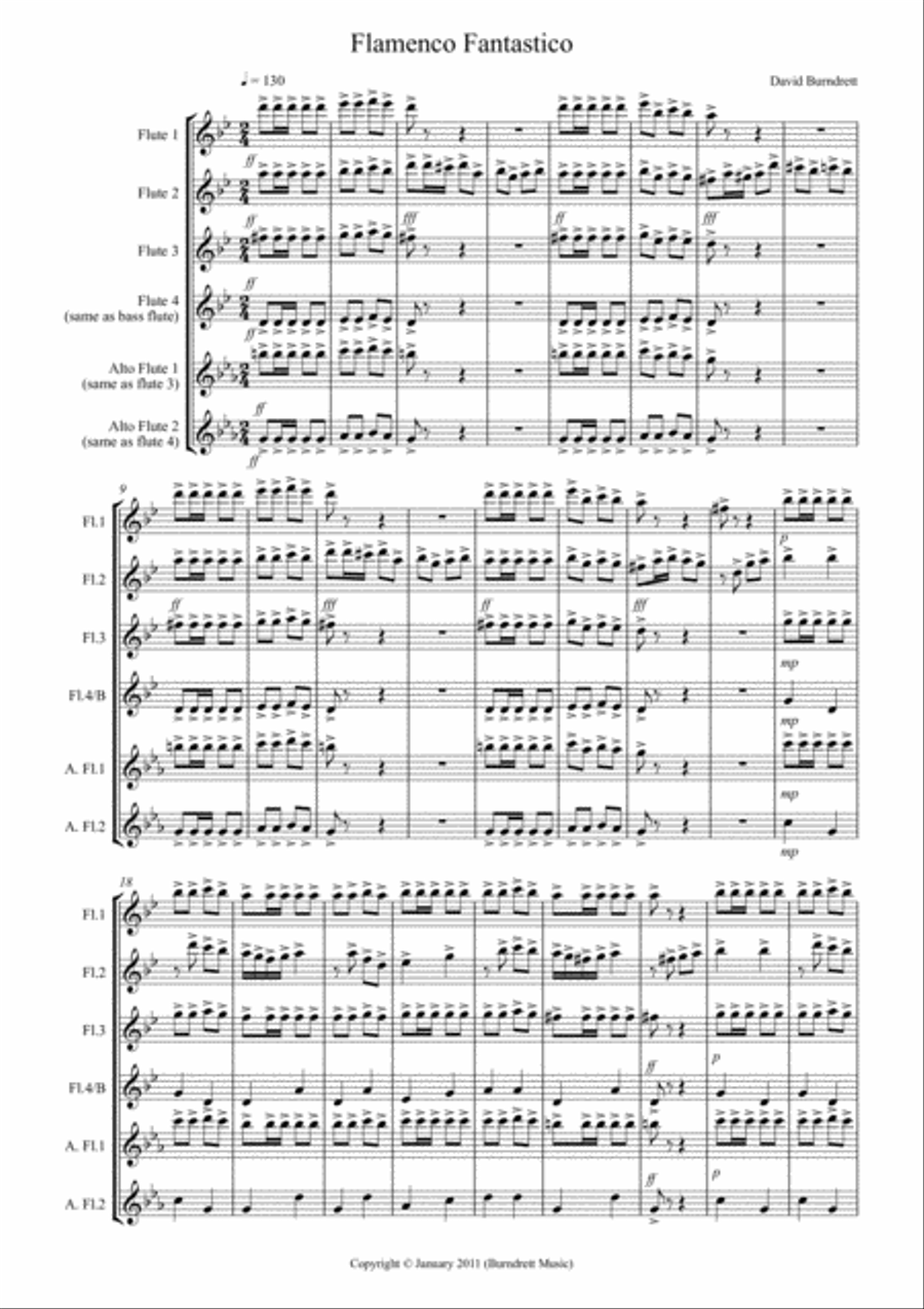 Flamenco Fantastico for Flute Quartet Flamenco Fantastico for Flute Quartet Flute Quartet scores gallery preview page 1