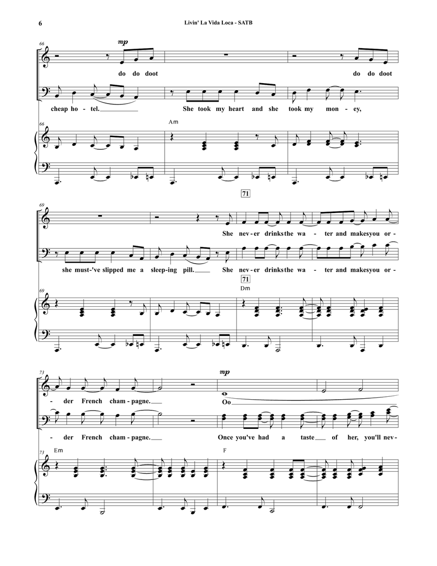 Livin' La Vida Loca 4-Part scores gallery preview page 6