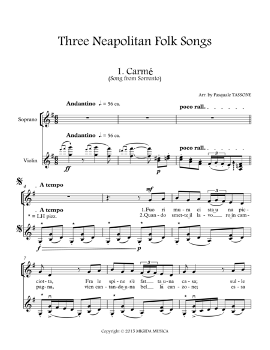 Three Neapolitan Folk Songs Voice scores gallery preview page 2