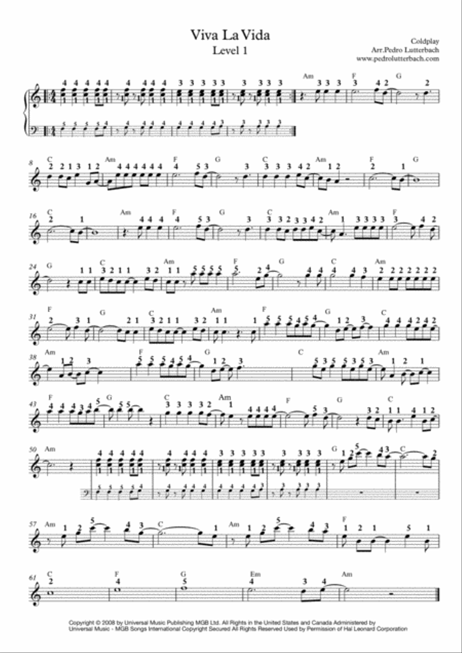 Viva La Vida Easy Piano scores gallery preview page 1