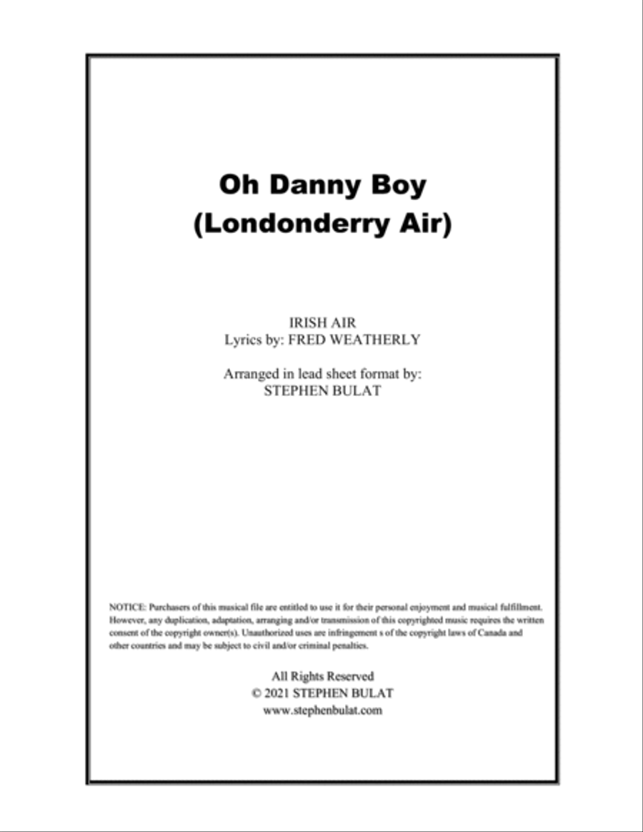 Oh Danny Boy (Londonderry Air) - Lead sheet (key of C)