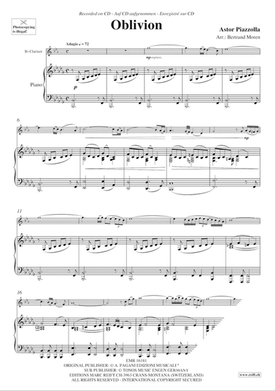 Oblivion Clarinet Solo scores gallery preview page 3