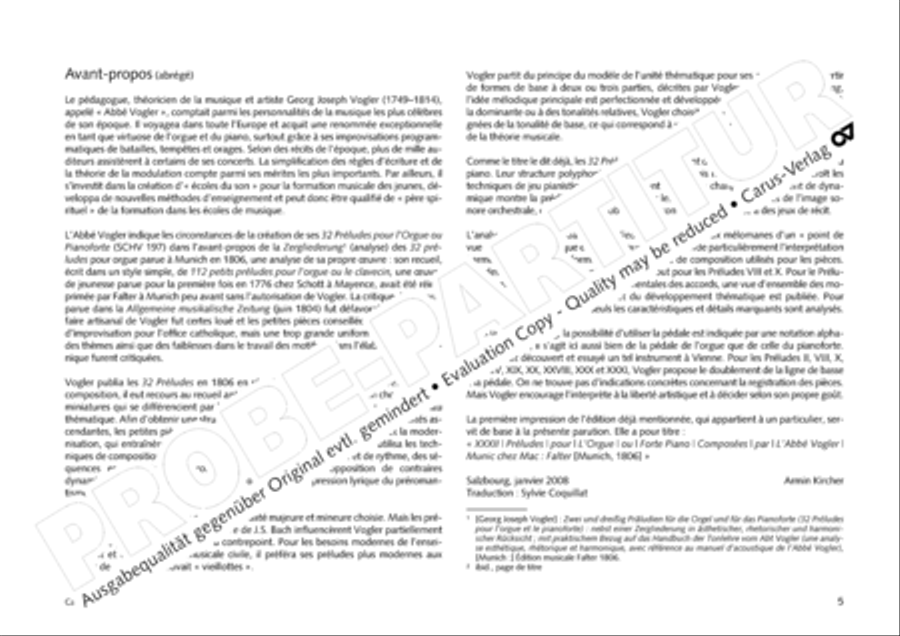Vogler, 32 Preludes pour l' Orgue ou Pianoforte Piano scores gallery preview page 6