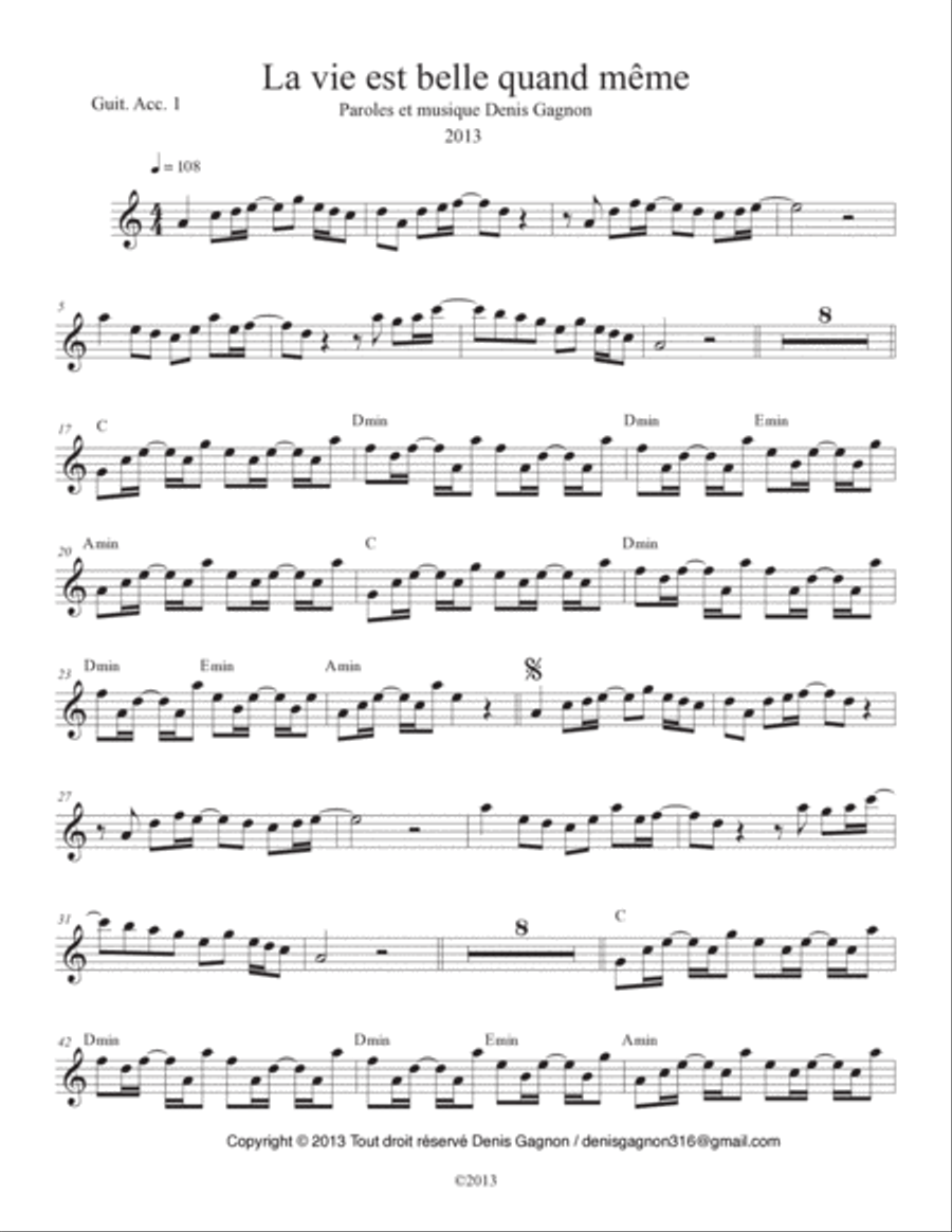 La vie est belle quand même Electric Guitar scores gallery preview page 3