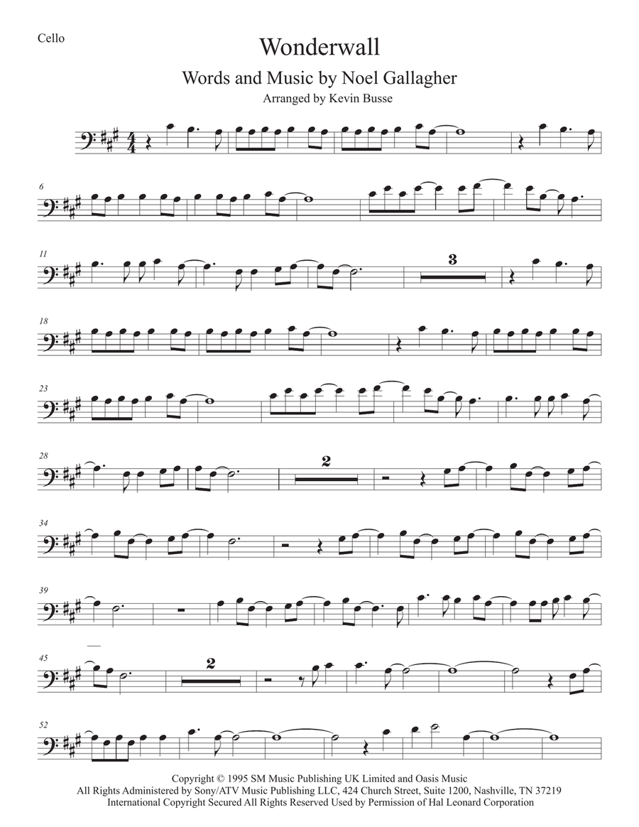 Wonderwall Cello Solo scores gallery preview page 1