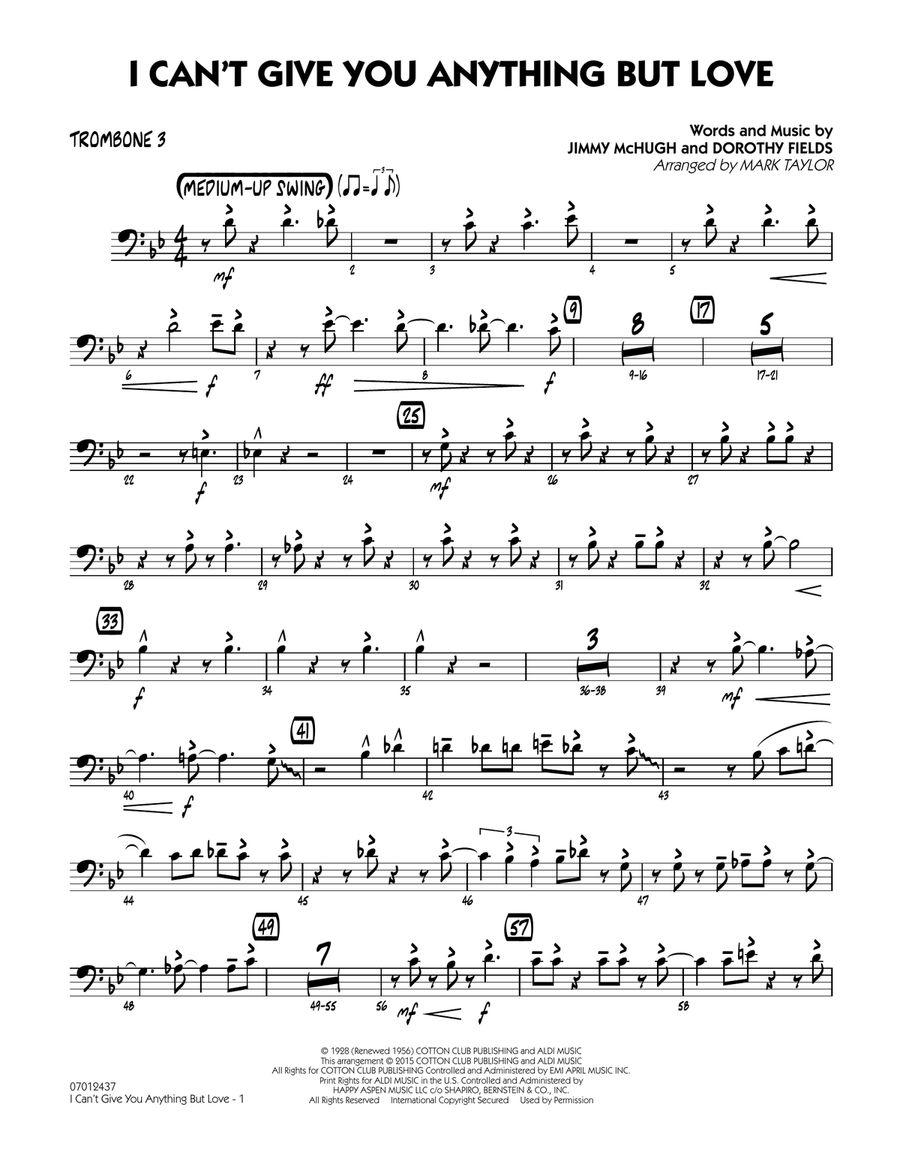 I Can't Give You Anything But Love (Key: B-flat) - Trombone 3 Jazz Ensemble scores gallery preview page 1