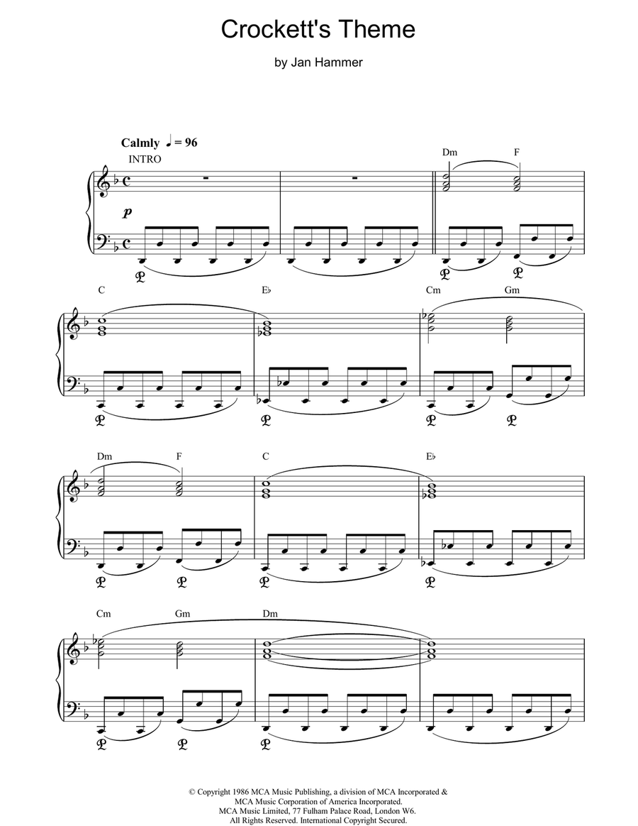 Crockett's Theme Piano Solo scores gallery preview page 1