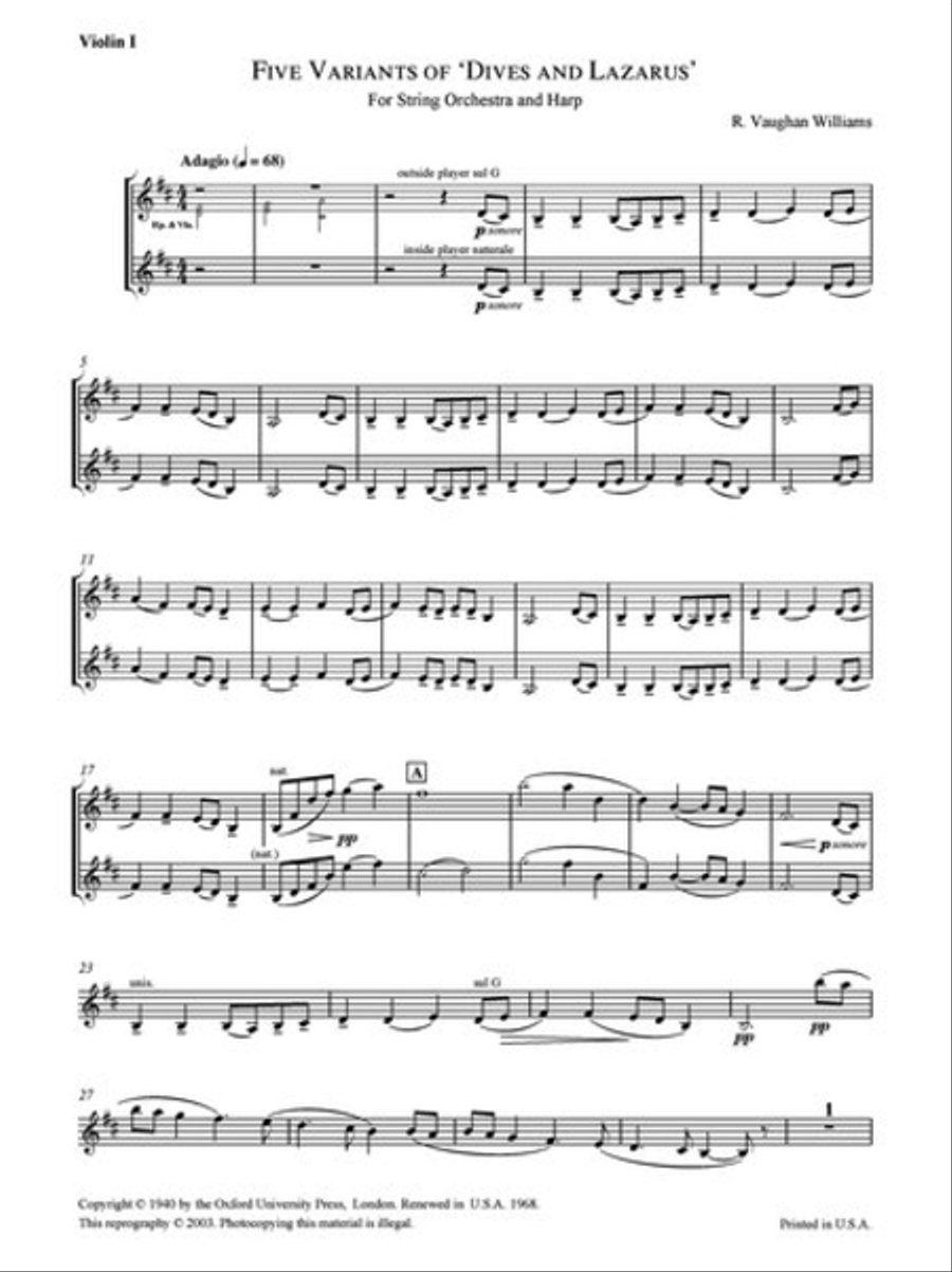 Five Variants on 'Dives and Lazarus' String Orchestra scores gallery preview page 1