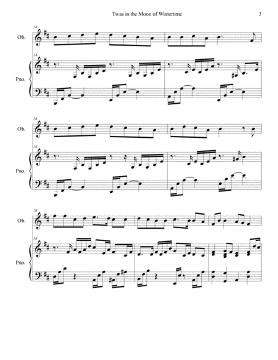 Twas in the Moon of Wintertime/The Huron Carol (oboe/piano), arr. Brenda Portman Piano scores gallery preview page 3