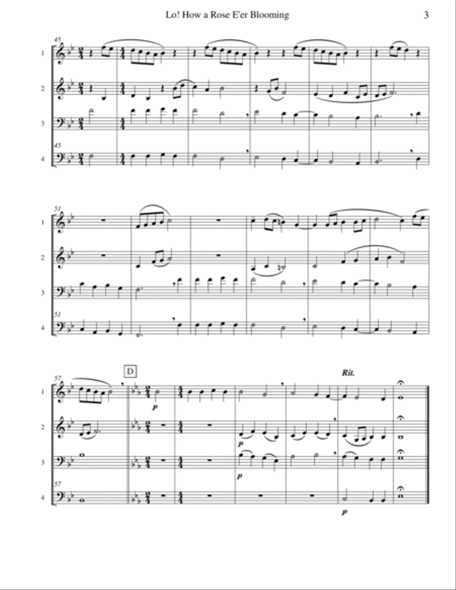 Lo! How a Rose E’er Blooming (Mixed Quartet) Viola scores gallery preview page 4