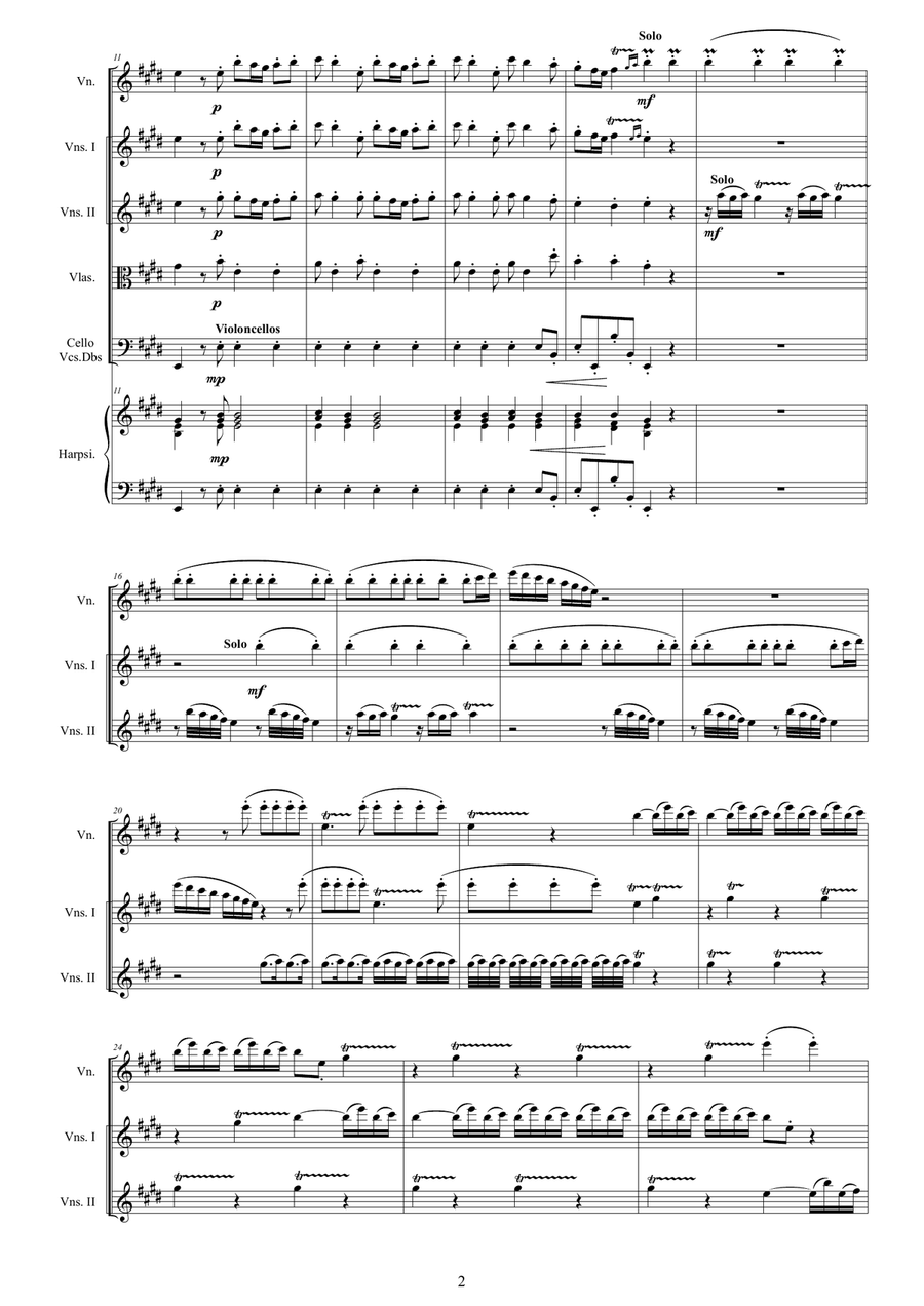 Vivaldi - Violin Concerto No.1 in E major RV 269 (Spring) Op.8 for Violin, Strings and Harpsichord Chamber Orchestra scores gallery preview page 2