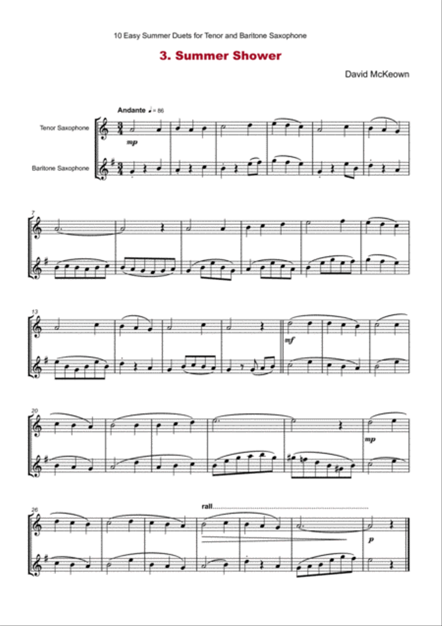 10 Easy Summer Duets for Tenor and Baritone Saxophone Woodwind Duet scores gallery preview page 5