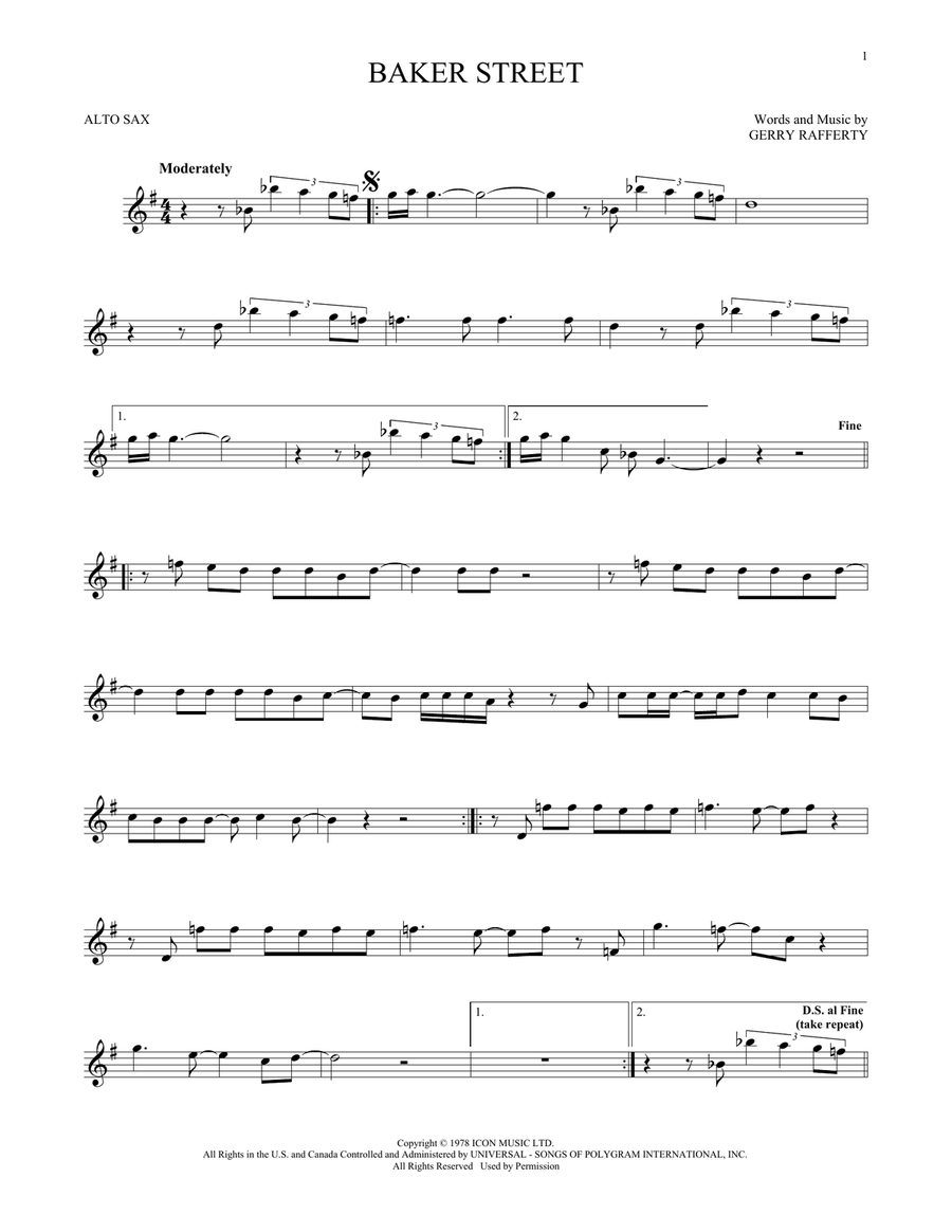 Baker street tenor sax sheet music on sale