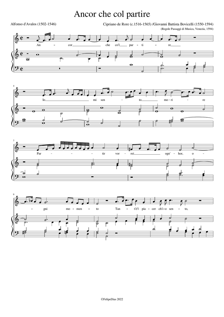 Ancor che col partire (with divisions by Bovicelli) Piano, Vocal scores gallery preview page 1
